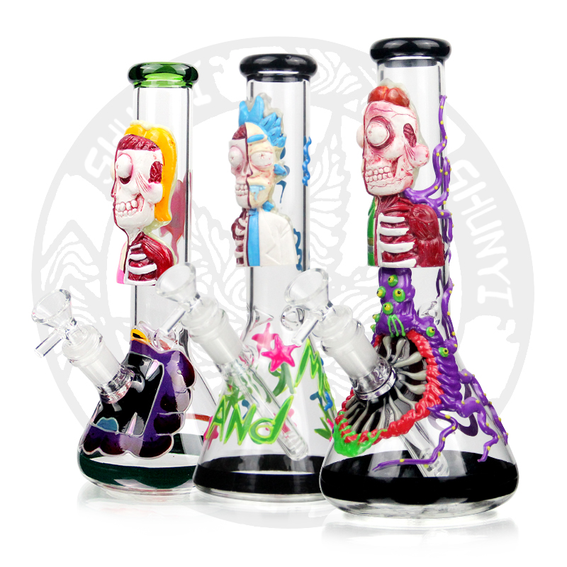 

10 Inches glass Pipes Dab rig Smoke water pipe Hookah 3D hand-painted bong luminous items beaker base cool bongs Oil rigs recycler bong 14.4 mm bowl