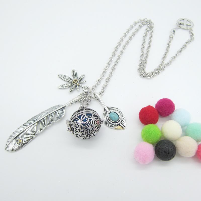 

Pendant Necklaces 2022 Antique Silver Leaf Charms And Locket Cage Chime Ball Jingle Music Speaking Pregnancy Necklace Diffuser Jewelry