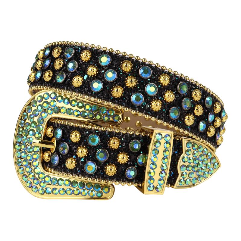 

Belts Black Green Rhinestone For Women Luxury Designer Leather Belt Buckle Western Metal Diamond Studded Jeans Ceinture, Red