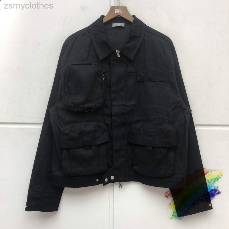 

2021fw Black Multi-pocket Jacket Men Women Heavy Fabric Unisex Fashion Casual Denim Jackets Coat