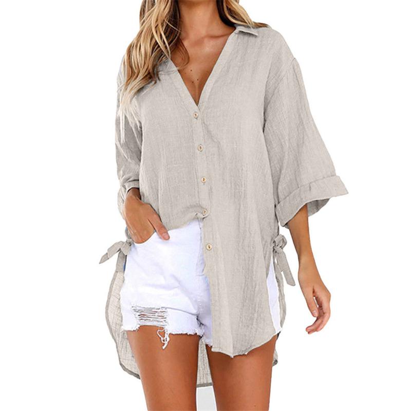 

Women's Blouses & Shirts Fashion Cotton Linen Shirt Womens Loose Button Long Blouse Mujer Oversized Autumn Ladies Casual Tops T-Shirt UpWome, Pink