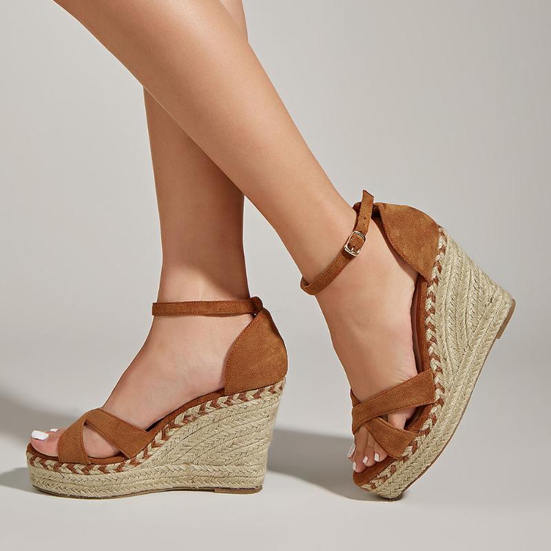 

Sandals Brand Design Dropship Summer Women's Shoes Espadrilles Wedgess Heels For Women Elegant Casual High HeelsSandals, Black