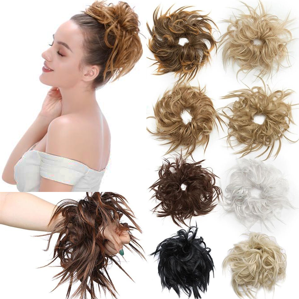 Costume Accessories Synthetic Messy Hair Bun Elastic Hair Band Curly Hairpiece For Women Scrunchy Grey Brown Black Updo Donut Chignon-image-772561731