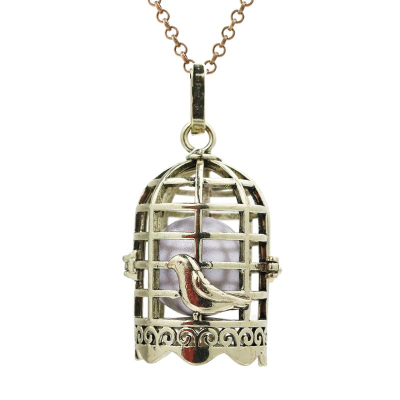 

Pendant Necklaces 1pc Antique Bronze Floating Birdcage Locket Aroma Perfume Essential Oil Diffuser Lava Bead Cage Charms Necklace