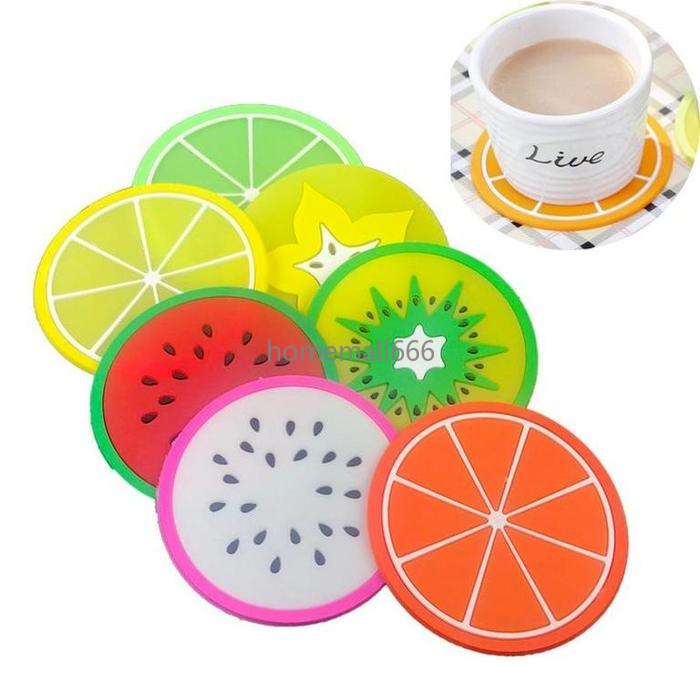 

Fruit Silicone Coaster Mats Pattern Colorful Round Cup Cushion Holder Thick Drink Tableware Coasters Mug pad FY3680 AA