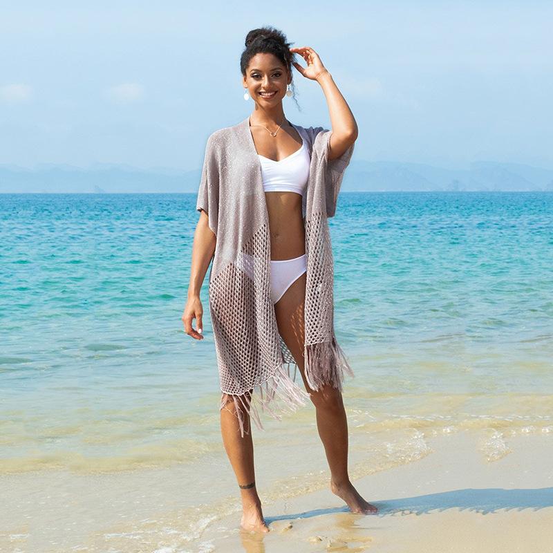 

Women's Swimwear Knitted Beach Cover Up Women Bikini Swimsuit Hollow Out Dress Tassel Tunics Bathing Suits Cover-Ups BeachwearWomen's, Pink