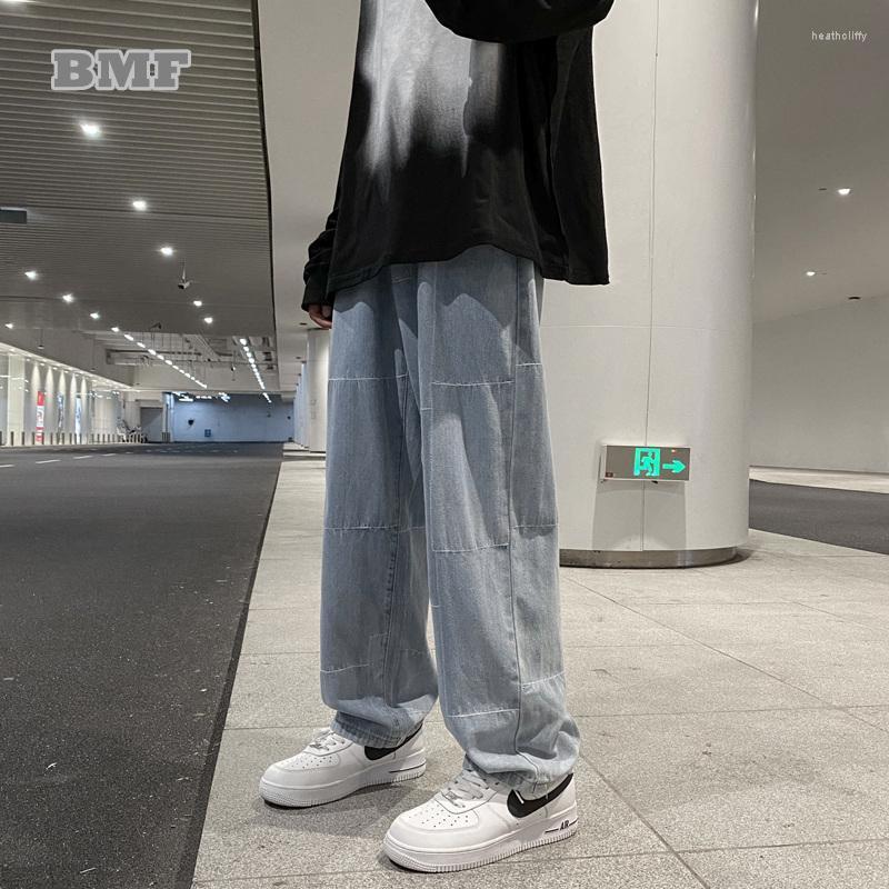 

Men' Jeans Spring Autumn American Streetwear Stitching Loose Denim Straight Casual Pants Japanese Harajuku Fashion Couple TrousersMen' Hea, Black