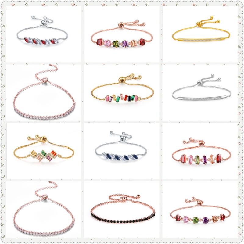 

Link Chain Pull Bracelet Fashion Simple Inlaid Zircon Adjustable Colorful Diamond Crystal LadiesLink