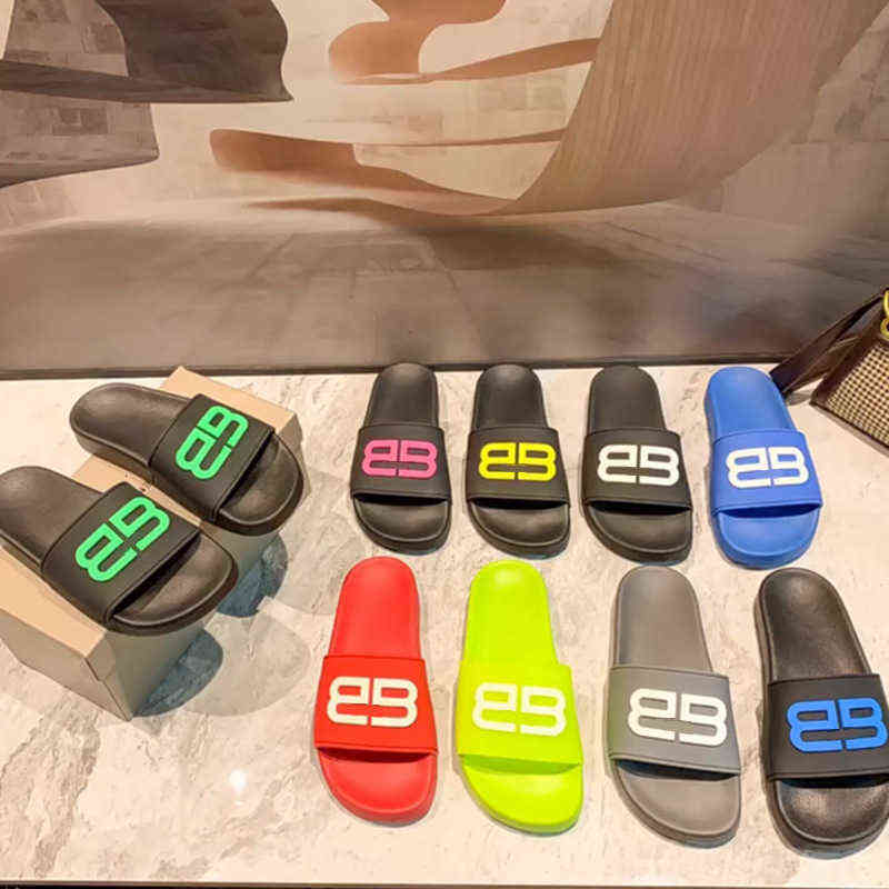 

2022 Summer Letter b Family Tide Brand Couples Wear Slippers for Men Women Waterproof Solid Color Flip Flops Anti-skid Beach Shoes, Red
