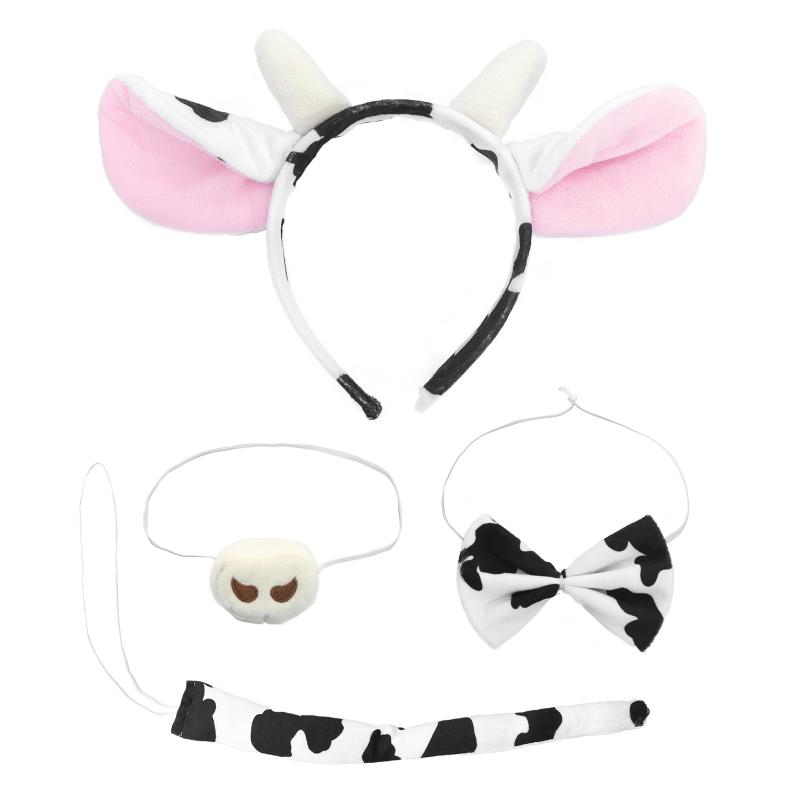 

Hair Accessories Cartoon Plush Cow Ears Headband With Nose Tail Tie Set Kids Halloween Anime Lolita Kawaii Animal Party Cosplay Headpiece Se, White black