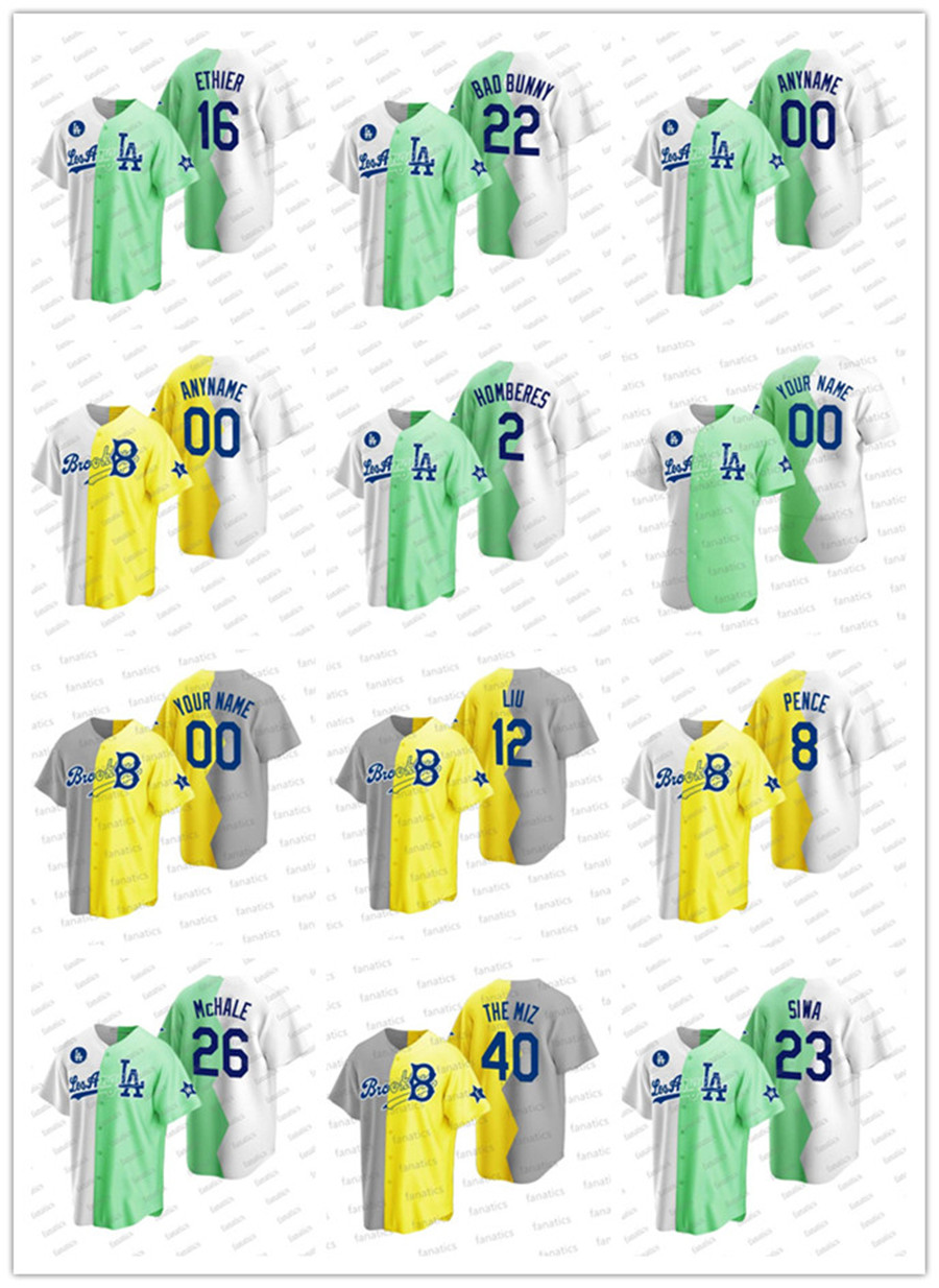 

Dodgers 2022 All-Star The Miz Celebrity Game Split Jersey Baseball JoJo Siwa Shawn Green Nice Quavo Andre Ethier Bad Bad Bryan Cranston Simu Liu Joel McHale white, Colour