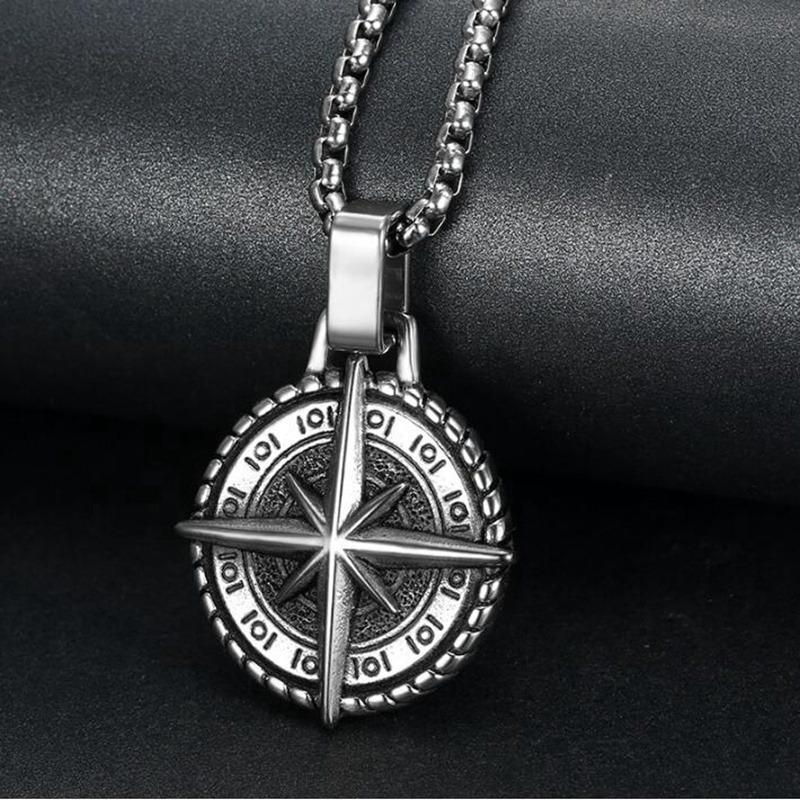 

Pendant Necklaces Retro Design Nordic Style High Quality Metal Compass Necklace Men Classic Punk Amulet JewelryPendant