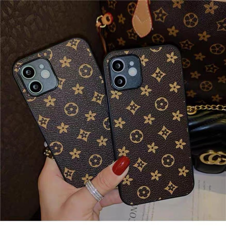 

2021 Fashion Brand Designer phone cases for iphone 12 Pro max 11 xs mini xr 8plus 7plus Leather case190b, Black