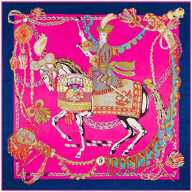 

New Twill Silk Luxury Brand Silk Scarf For Women Large Square Scarves Triumph Horses Print Scarf Hijab Female Head Scarves J220713 J220713