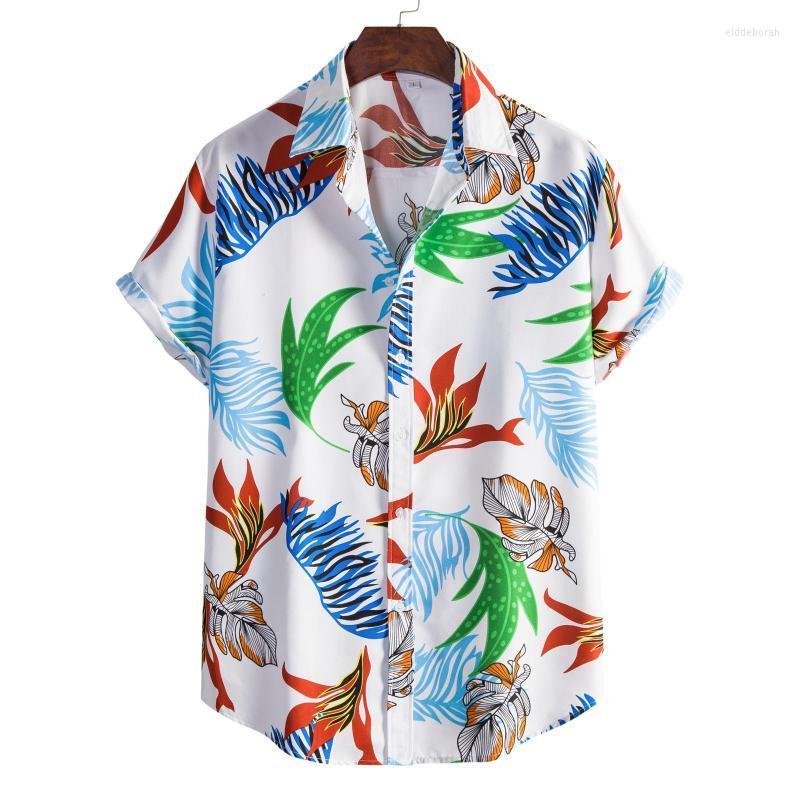 

Men's Casual Shirts Summer Hawaiian Men Short Sleeve Work Shirt Striped Print Blouse Button Up Camisas De Hombre Eldd22, As show
