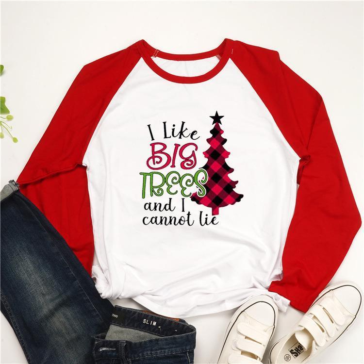 

Women' T-Shirt Woman I Like Big Trees Letter Printed Clothing Long Sleeve Tshirts Women Tshirt Plus Size Harajuku Christmas, Red