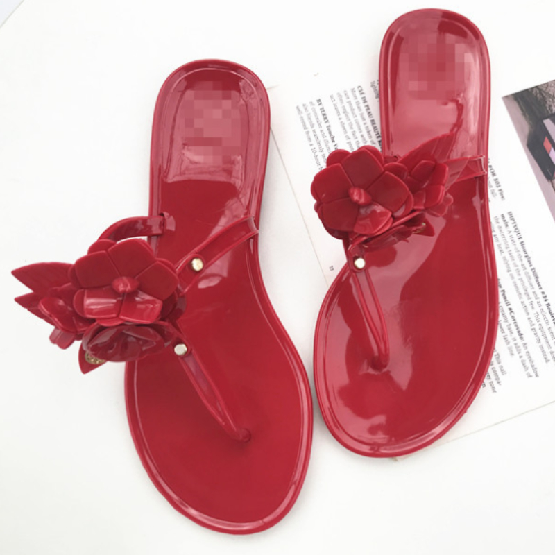 

New Women Sandals PVC Toe Band Combination Crystal Jelly Flat Bottom Flower Decoration Trend Comfortable Classic Beach Shoes HM515, Clear