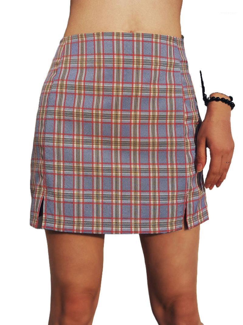 

Skirts Sexy Side Split Hem Mini Womens 2022 Bodycon Wrap Hip High Waist Plaid Skirt Zipper Vantage Elegant Slim Fit Midiskirt, Red
