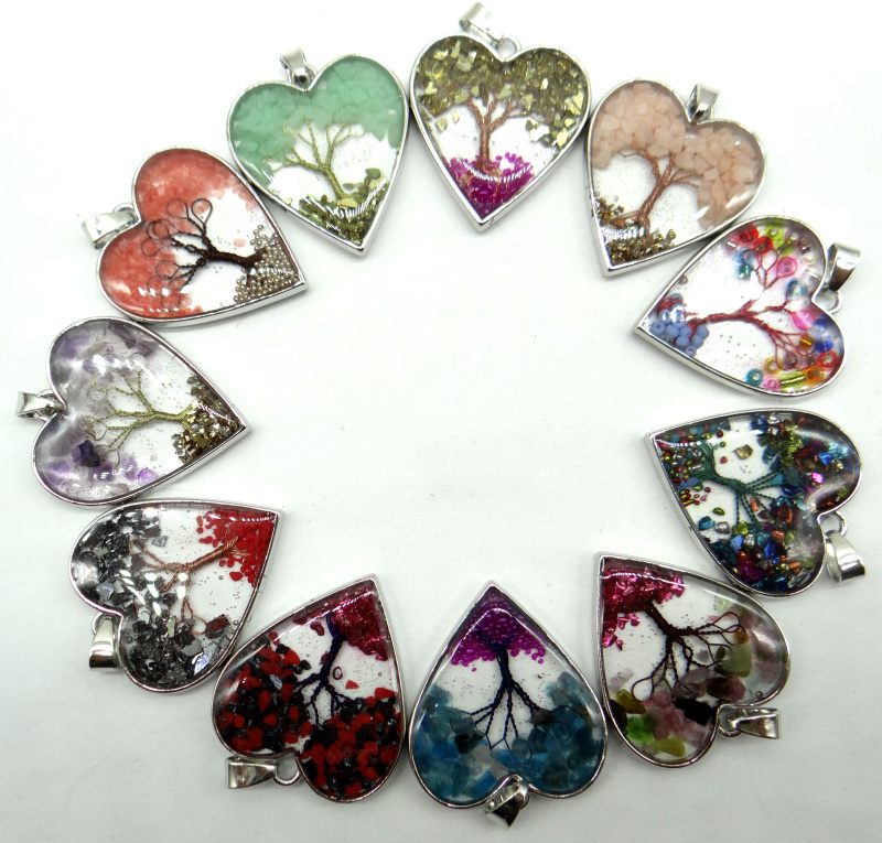 

Natural stone Quartz Crystal Turquoises7 Chakra Reiki Healing Tree Heart pendant for diy Jewelry making necklace Accessories10pc 220813