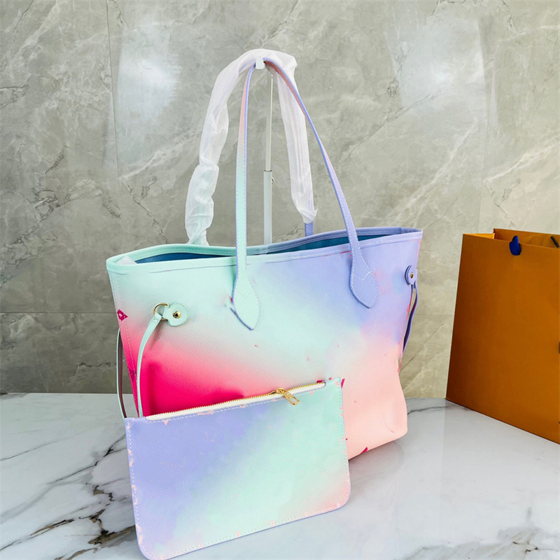 

22SS LVS Womens Bag Designers Handbags City Sunset Colorful Sunrise Luxury Gradient pink Crossbody Shoulder Leopard Bags Mini On the Tie Dye HandBags