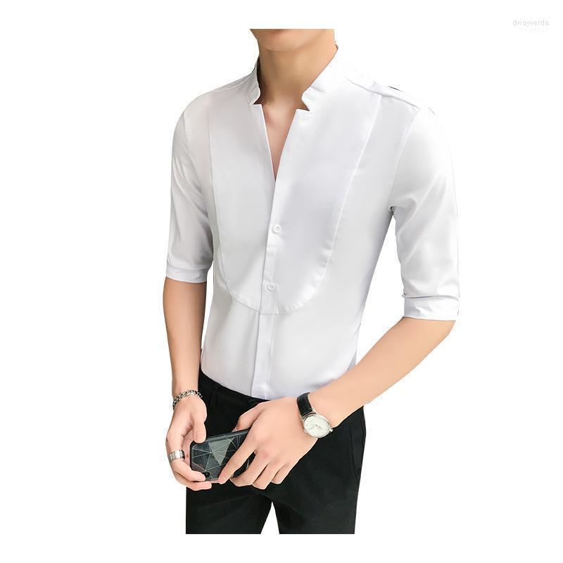 

Men's Dress Shirts Summer Stand Collar Mens 3/4 Sleeved Red White Slim Elegant Youth Male Business Wedding Formal Shirt Plus Size 5XL Dway22, White dress shirts