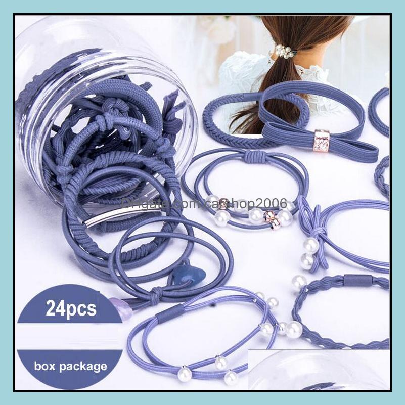 

Hair Rubber Bands Jewelry 24Pcs/Box Simple Rope Hairband Ladies Colorf Band Hoop Elastic String Accessories Wholesale Drop Delivery 2021 I47
