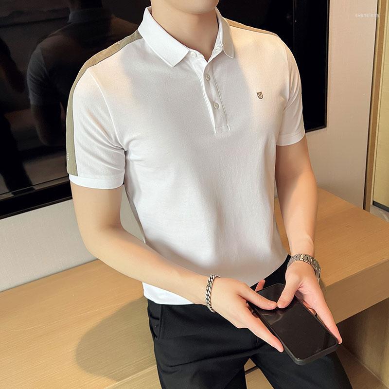 

Men's Polos Contrasting Colors Splicing Shirts Men Summer Short Sleeve Casual Lapel Tee Tops Man Clothing Business Social HombreMen's Men'sM, Black