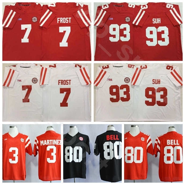 

C202 Nebraska Huskers 93 Ndamukong Suh College Football Jersey 7 Scott Frost 3 Taylor Martinez 80 Kenny Bell Red Black White Stitched University, 3 red