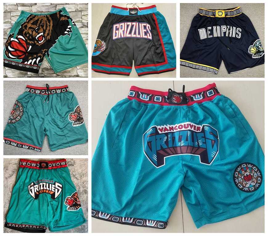 

Memphis''Grizzlies''Men Basketball Shorts JUST DON Stitched Mitchell and Ness With Pocket Zipper Sweatpants Mesh Retro Sport PANTS -2XL