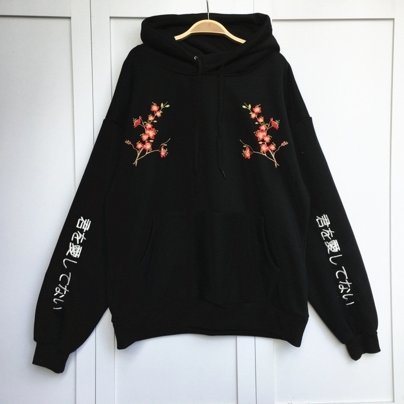 

Korean Preppy Style Women Hoodies Flower Embroidery Pullovers Casual Loose Thick Hoody Warm Coat Sweatshirt 64087 201202, 64087 pink fower