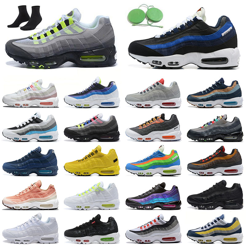 

95 Running Shoes Mens Womens 95s OG Sports Sneakers Athletic Kim Jones Greedy Neon Light Charcoal Vintage TV Trainers Cork Pink Chlorine Blue Jogging Running Club, 40-46 navy blue