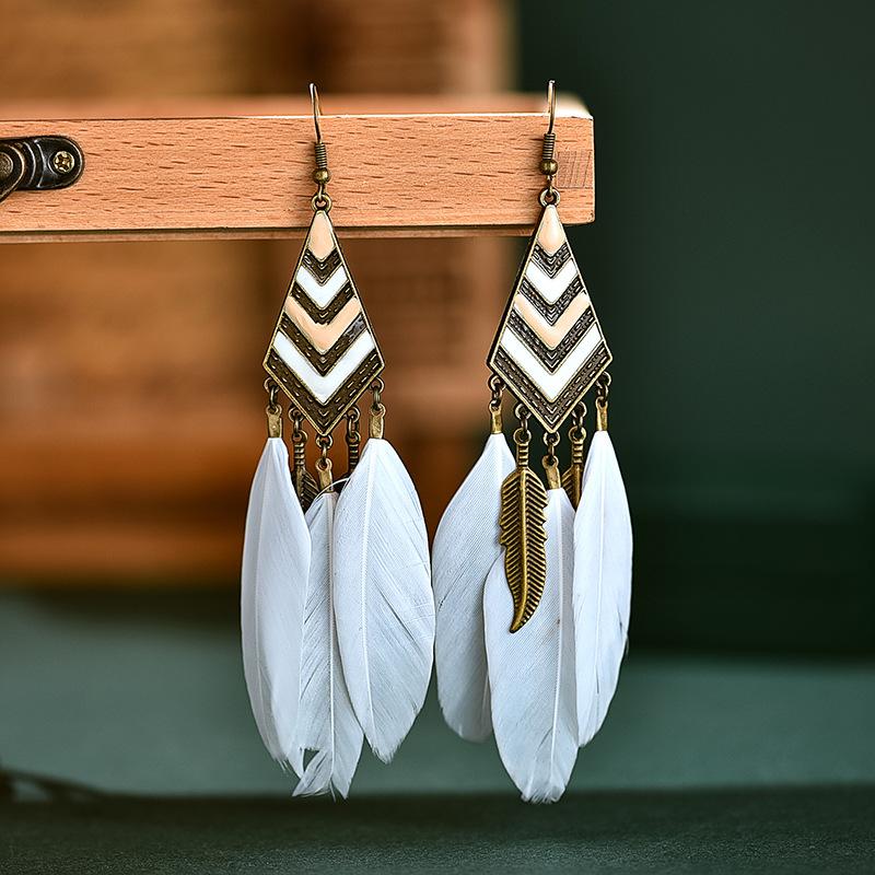 

Dangle & Chandelier Bohemian Feather Earrings For Women Jewelry Fashion Vintage Long Chain Tassel Drop OorbellenDangle