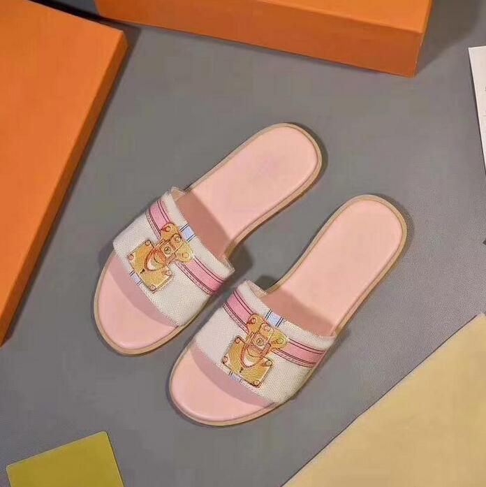 

2022 Designer Women's Slippers Fashion Summer Lock Slippers Graffiti Sandals Genuine Leather Laces Flat Large Size 35-42 0004, Color 11