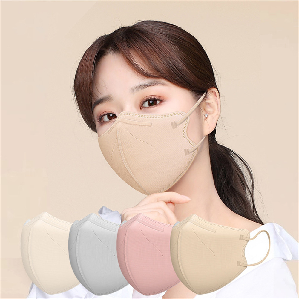 

4D Solid Color Disposable Face Masks Elastic Earloop Breathable 4-Ply Non-Woven Fabric Masks for Adults Women Daily Use