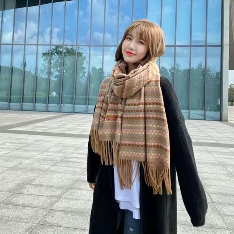

Bandanas S 2022 Fashion Trend Scarf Female Autumn And Winter Student Plaid Thick Shawl Dual-Use Versatile Warm
