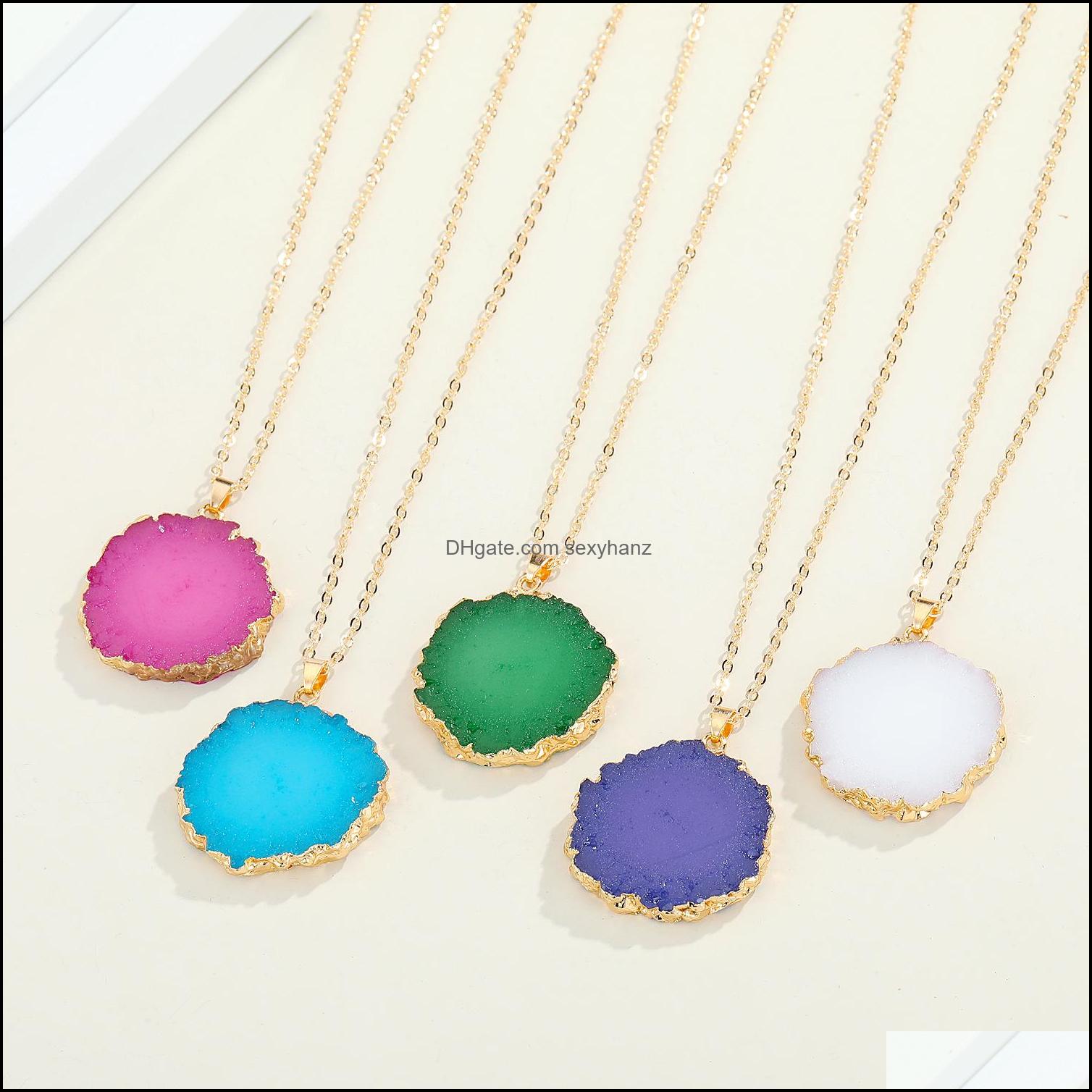 

Pendant Necklaces Pendants Jewelry Simple Sunflower Druzy Drusy Necklace Women Resin Handmade Clavicel Chains For Female Christmas Imitati