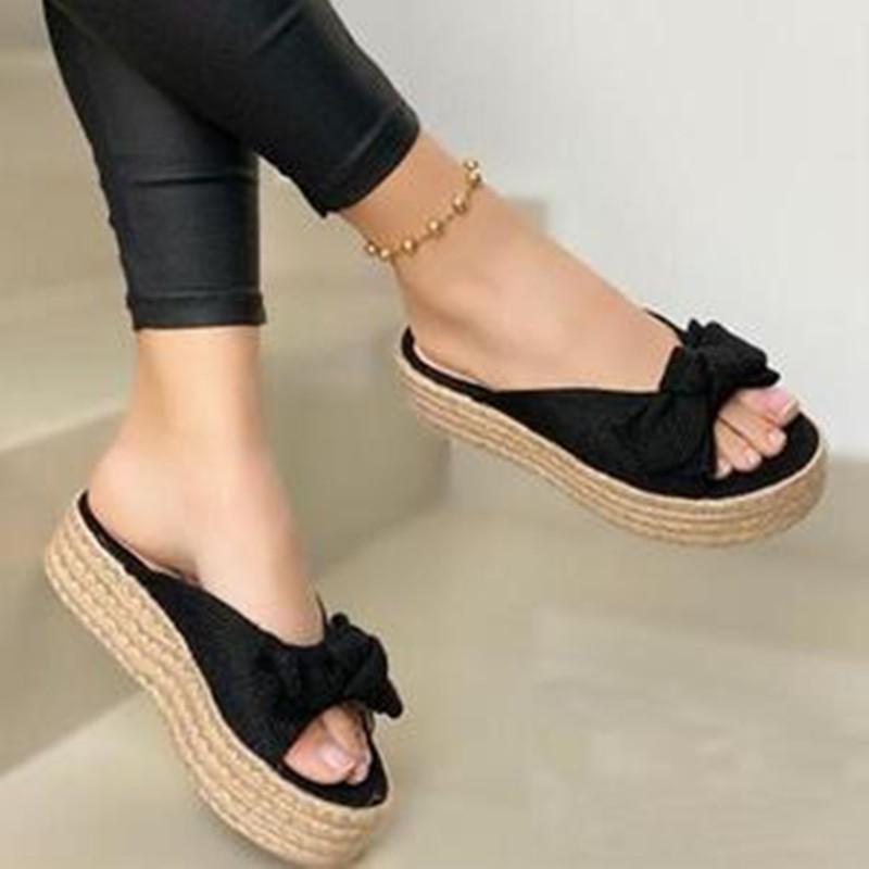 

Sandals Sandalias De Verano Con Tacones Medios Para Mujer, Zapatos Cuña Talla Grande, Lazos, Chanclas, Sky blue