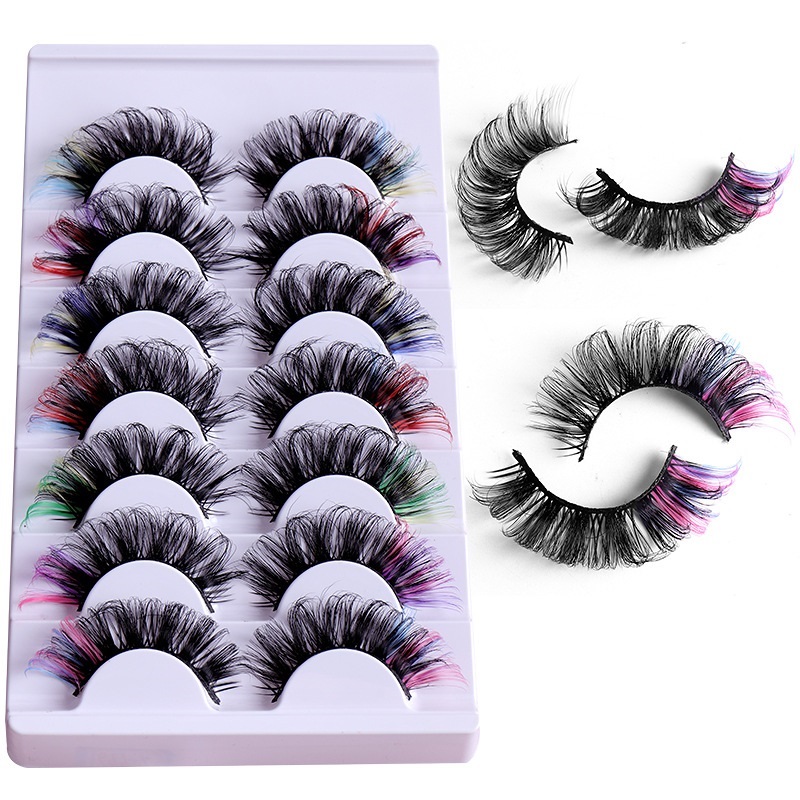 Fashion Color Thick Curled False Eyelashes Extensions Soft and Light Handmade Reusable Multi-layer 3D Mink Fake Lashes Easy to Wear Makeup for Ey-image-396162948