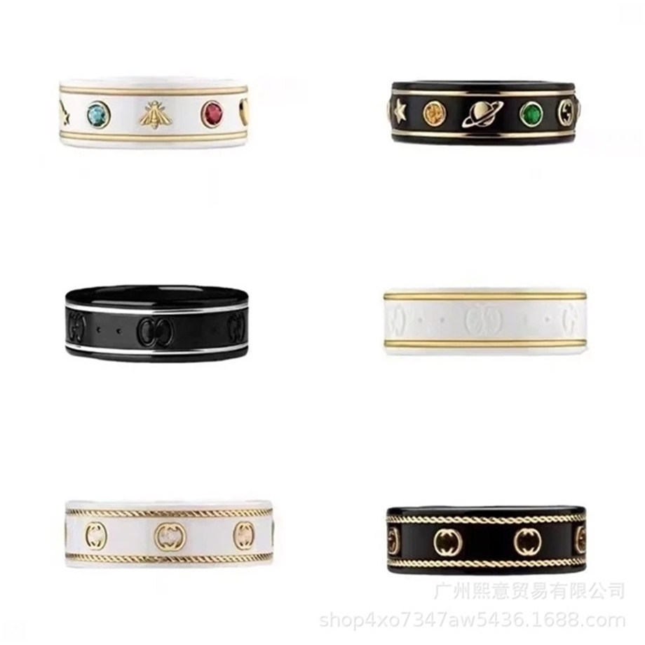 

trend 20% OFF designer jewelry Gujia double g black White Ceramic 18K bee planet men's and women's same pure silver couple pair Ring Factory