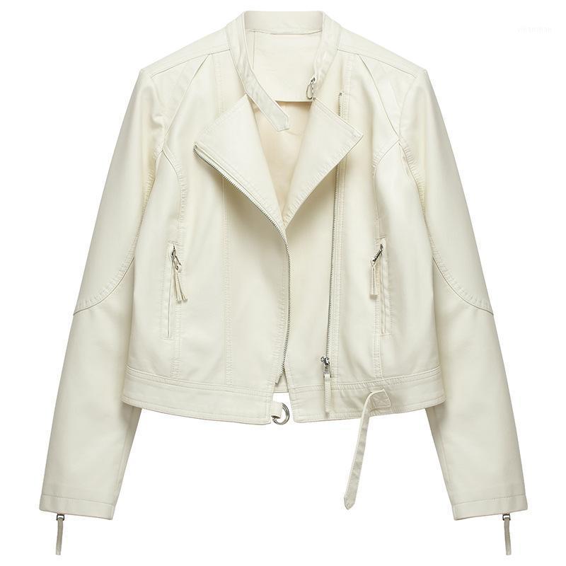 

Women' Leather & Faux Pu Jackets Women Short Design Motorcycal Coats 2022 Autumn Black Casual Clothing Outwear, Beige