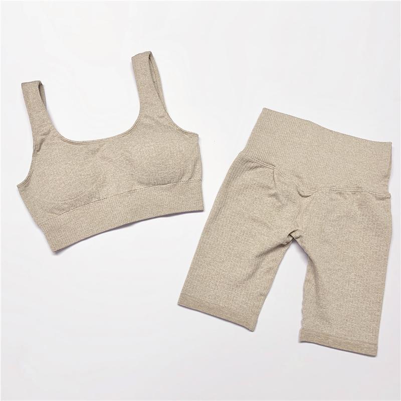 

Yoga Outfit PCS Set Seamless Women Workout Gym Clothes Fitness High Waisted Shorts Sports Suits SetYoga, 2pcs shorts lightpin