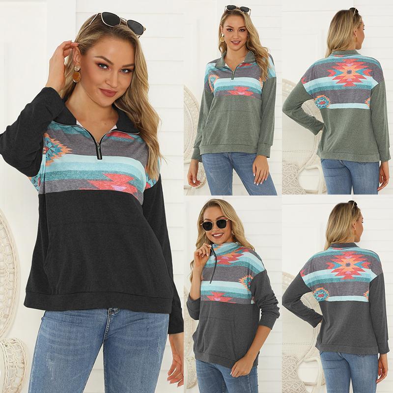 

Women' Hoodies & Sweatshirts 2022 Autumn Mujer Women Gray Black Color Long Sleeve Sudadera Geometric Print Pullover Tops Hooded, Green