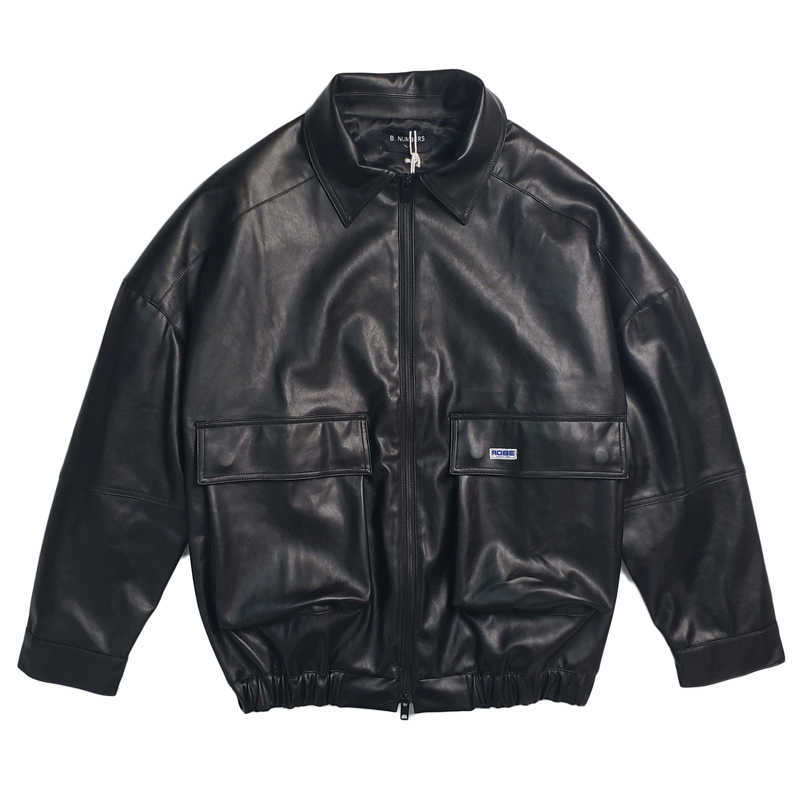 

21ss Martine rose ins loose zipper jacket Unisex work clothes PU leather jacket, Black