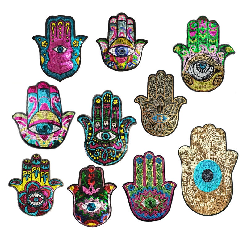 

Sewing Notions Iron on or Sew on Sequin Colorful Hand Eyes Patch Embroidered Badge Motif Applique Clothing Jeans T Shirt 10 Colors