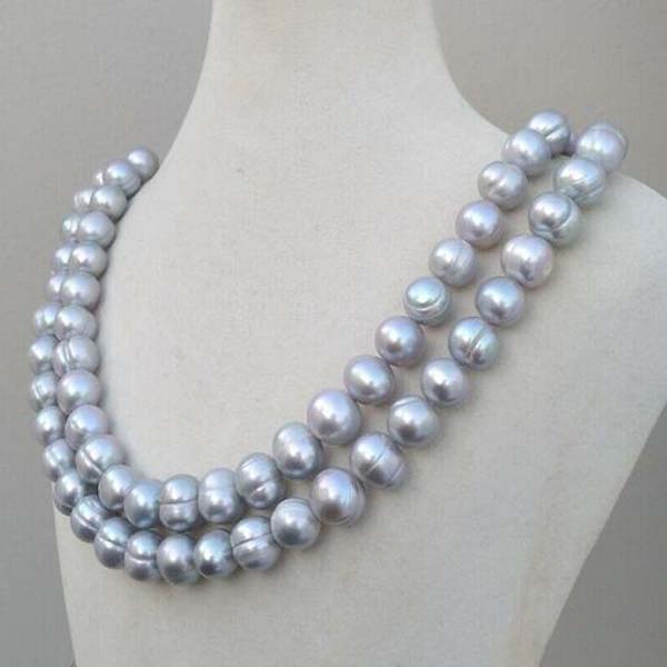 

11-12mm gray Baroque Necklace 14k
