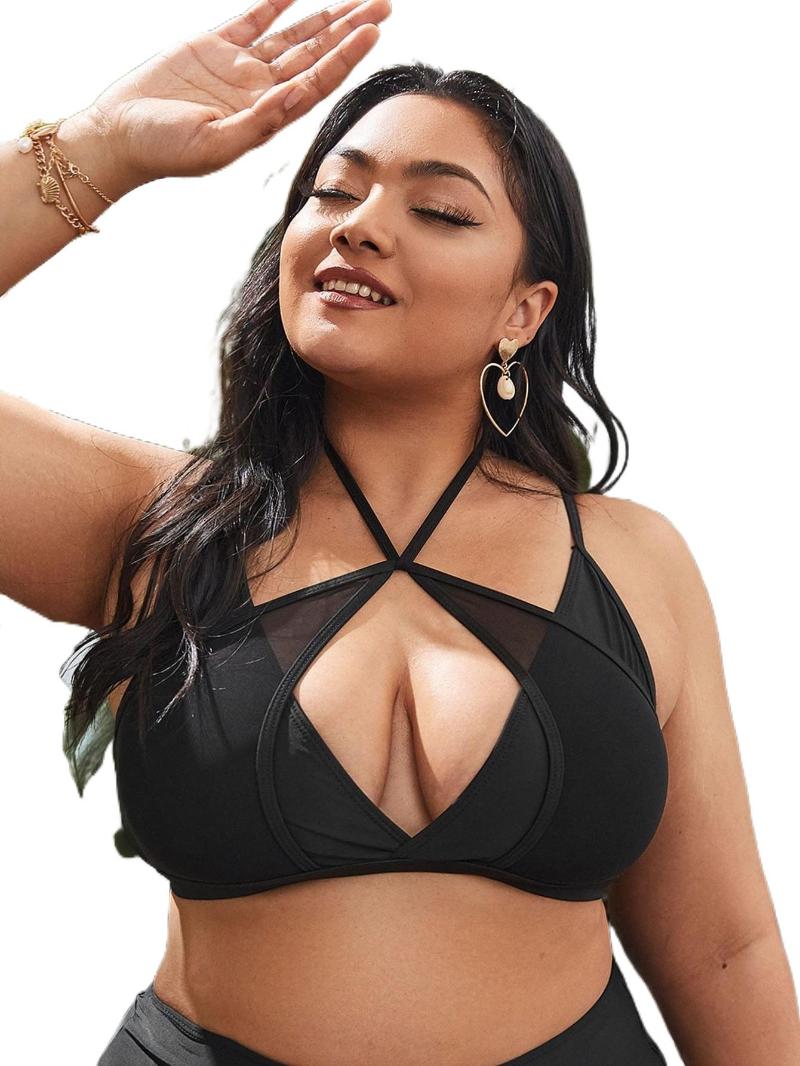 

Women's Plus Size Swimwear Solid Bikini Top U08O#Women's, Black