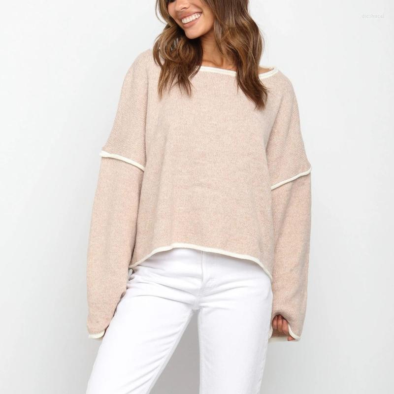 

Women' Sweaters Fashion Women Long Sleeve Pullover Casual O-Neck Pachwork Solid Top Blouse Sweater Autumn Jumper Loose, Pink