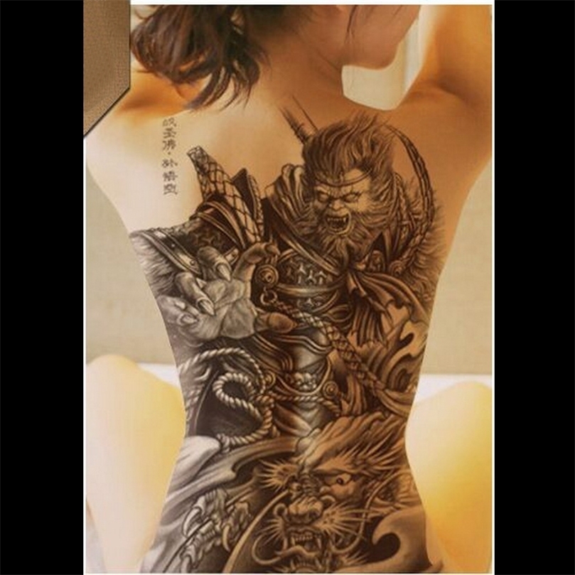 

Large Black Tattoos Men Women Waterproof Big Temporary Tattoo Stickers dragon darkness wolf Full Back Fake Tattoo cool 4834cm 220521
