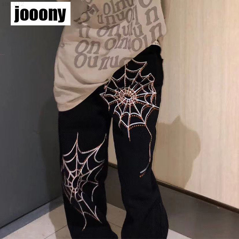 

Harem Spider embroidery Pants Streetwear men clothing 2022 Summer Hip Hop Casual wide leg Trousers Fashion pants maleT220716, Black