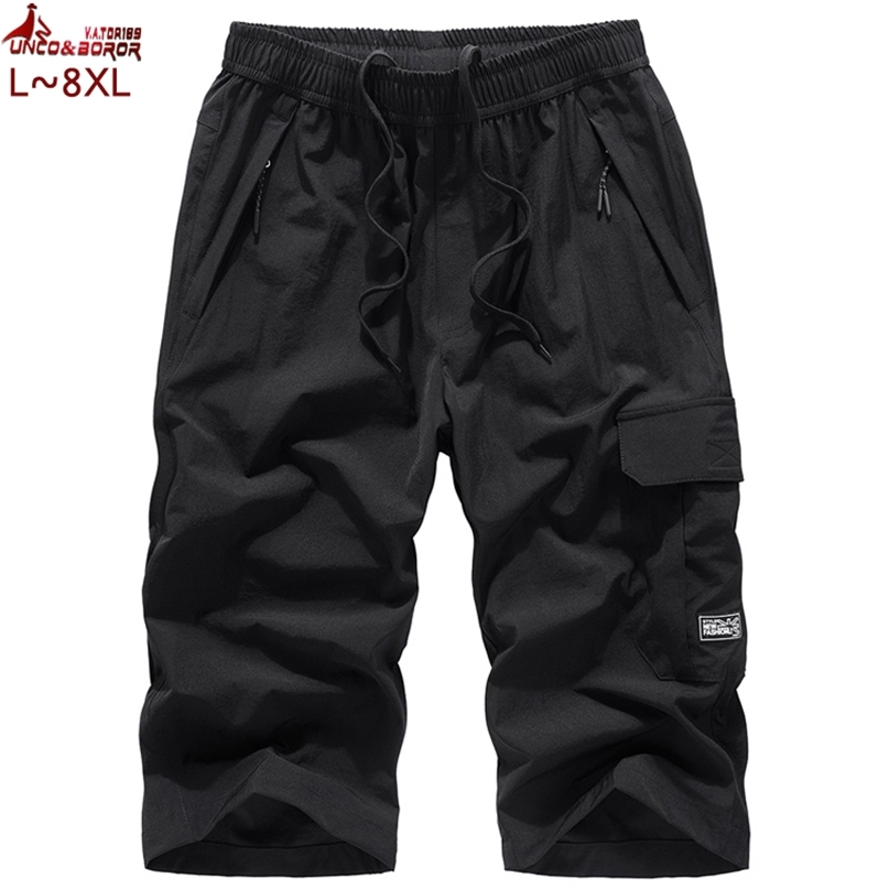 

plus size 7XL 8XL Men`s Knee lenght Cargo Shorts Casual Elastic Waist fitness Bermudas Male Breathable Beach Surfings Shorts men 220407, Dark blue